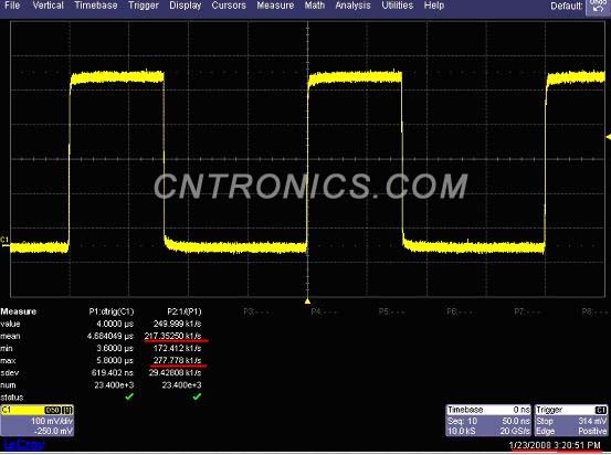 圖二 力科的順序模式的波形捕獲率為平均每秒21.7萬(wàn)次,最大達(dá)到每秒27.7萬(wàn)次