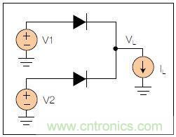 兩個電源的二極管“或”電路向負載供電