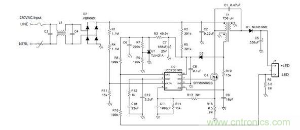 該拓?fù)洳粌H可提供良好功率因數(shù),而且還符合EN61000-3-2C類標(biāo)準(zhǔn)