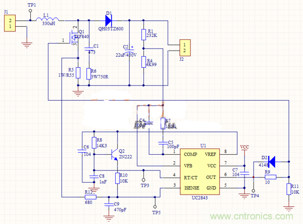 升壓芯片UC2843為什么不能正常工作？