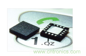  MEMS加速度計，封裝尺寸為4mm &times; 4mm &times; 1.45mm。