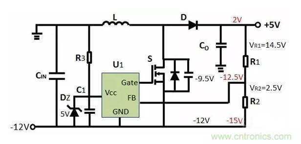 如何實現-12V輸入到+5V輸出? 如何實現-12V輸入到+5V輸出?